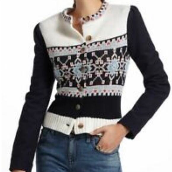 Anthropologie Buckhaven Fairisle Sweater jacket by Elevenses size 2 - Picture 2 of 15